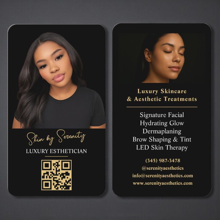 Gold Esthetician QR Code Luxury Black Beauty Business Card