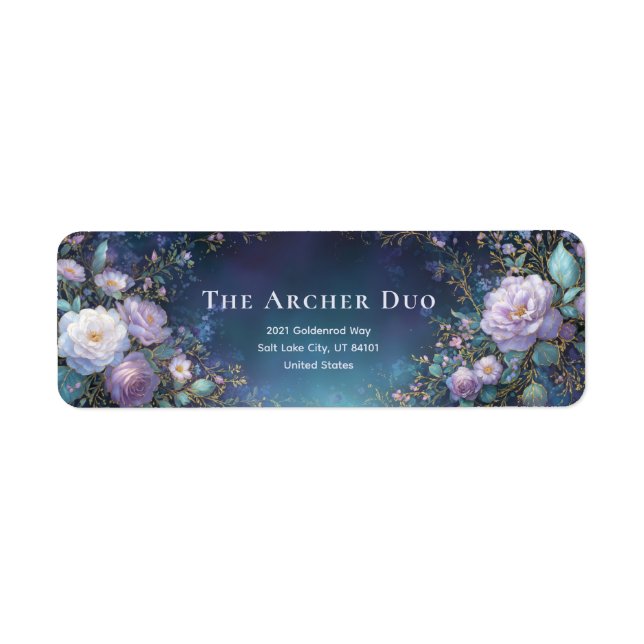 Gold Etched Lavender Midnight Teal Botanical Label (Front)