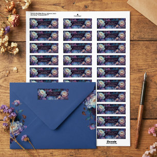 Gold Etched Lavender Teal Peony Border Label