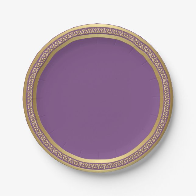 Gold Eternal Band Paper Plates-Purple 7" Plates (Front)