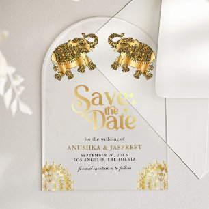 Gold Ethnic Elephants Indian Wedding Save the Date