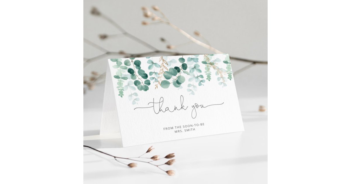 Gold eucalyptu bridal shower folded thank you card | Zazzle