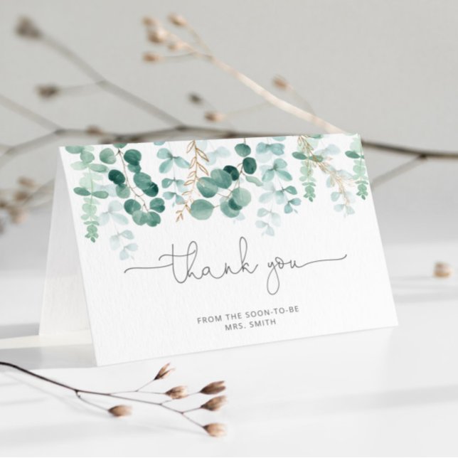 Gold eucalyptu bridal shower folded thank you card (Creator Uploaded)