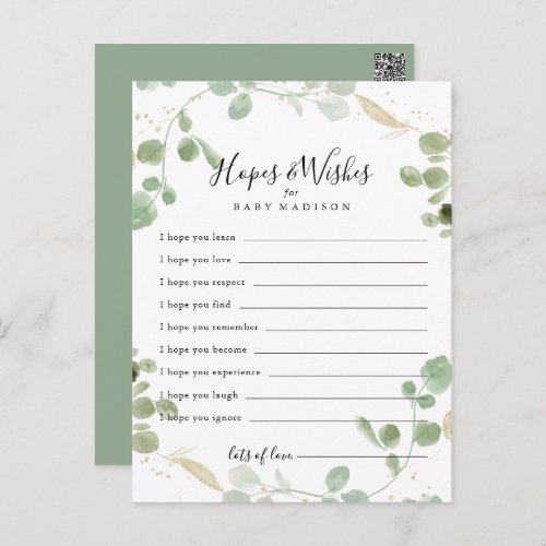 Gold Eucalyptus Baby Shower Hopes  Wishes Card