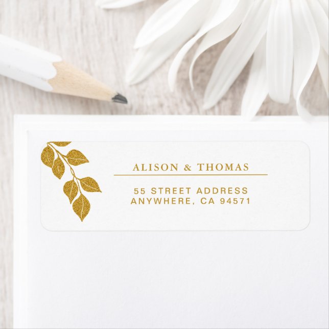 Gold Eucalyptus Branch Wedding Return Address Label (Insitu)