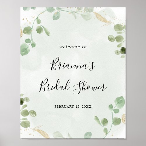 Gold Eucalyptus Bridal Shower Welcome Poster