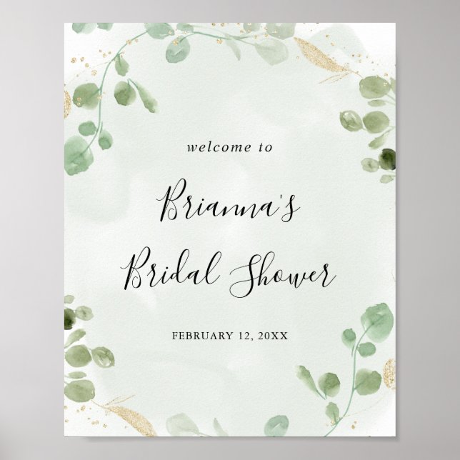 Gold Eucalyptus Bridal Shower Welcome Poster (Front)