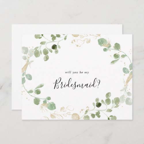 Gold Eucalyptus Bridesmaid Proposal Note Card