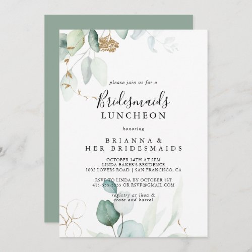 Gold Eucalyptus Bridesmaids Luncheon Shower  Invitation