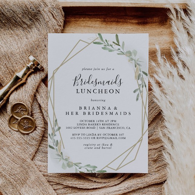 Gold Eucalyptus Bridesmaids Luncheon Shower  Invitation (Creator Uploaded)