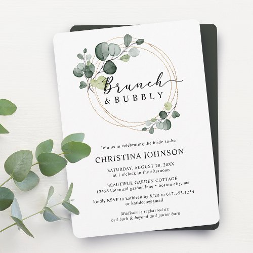 Gold Eucalyptus Brunch and Bubbly Bridal Shower Invitation