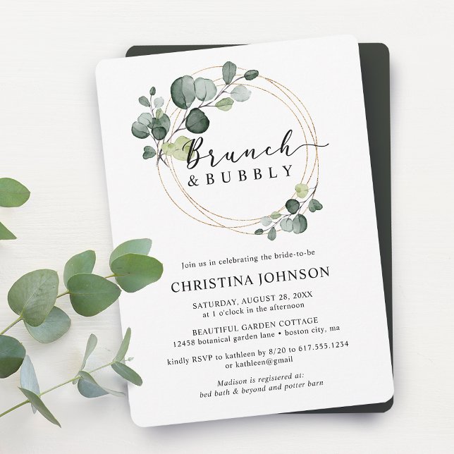 Gold Eucalyptus Brunch and Bubbly Bridal Shower Invitation (Creator Uploaded)