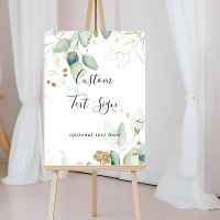 Gold Eucalyptus Calligraphy Custom Text Sign