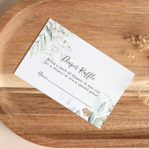 Gold Eucalyptus Calligraphy Diaper Raffle Ticket Enclosure Card