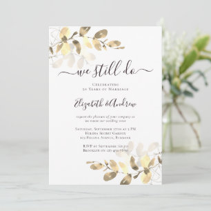 Gold Eucalyptus Calligraphy Golden Wedding  Invitation