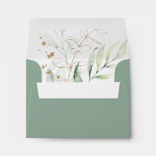 Gold Eucalyptus Calligraphy Self-Addressed RSVP  Envelope