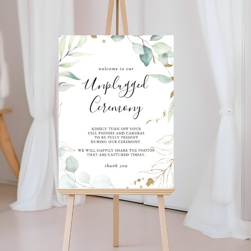 Gold Eucalyptus Calligraphy Unplugged Ceremony  Poster
