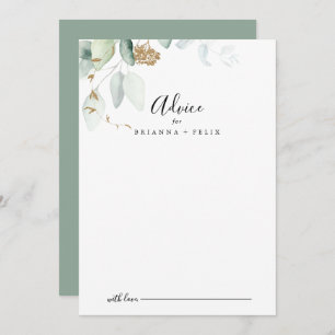 Gold Eucalyptus Calligraphy Wedding Advice Card