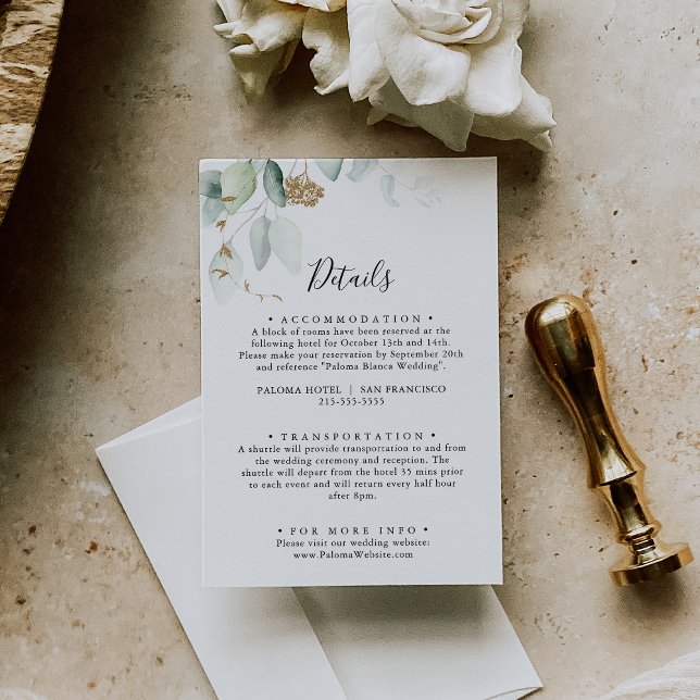  Gold Eucalyptus Calligraphy Wedding Details Enclosure Card (Creator Uploaded)