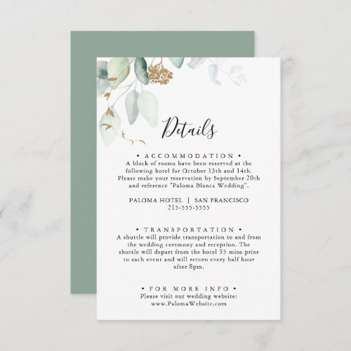  Gold Eucalyptus Calligraphy Wedding Details Enclosure Card