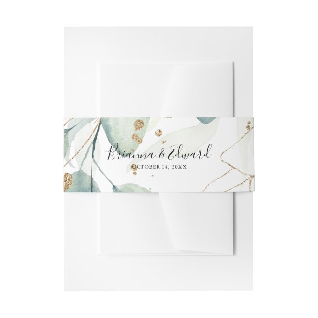 Gold Eucalyptus Calligraphy Wedding  Invitation Belly Band (Front Example)