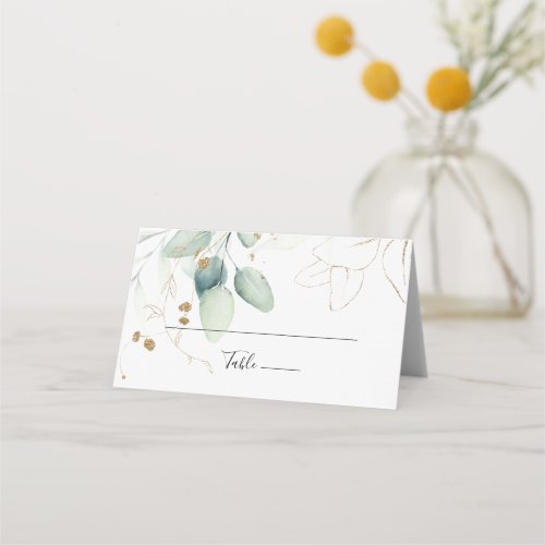 Gold Eucalyptus Calligraphy Wedding  Place Card