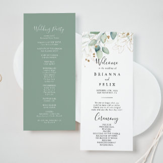 Gold Eucalyptus Calligraphy Wedding Program