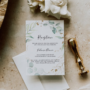 Gold Eucalyptus Calligraphy Wedding Reception Enclosure Card