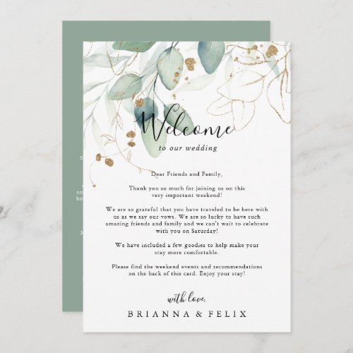 Gold Eucalyptus Calligraphy Wedding Welcome Letter