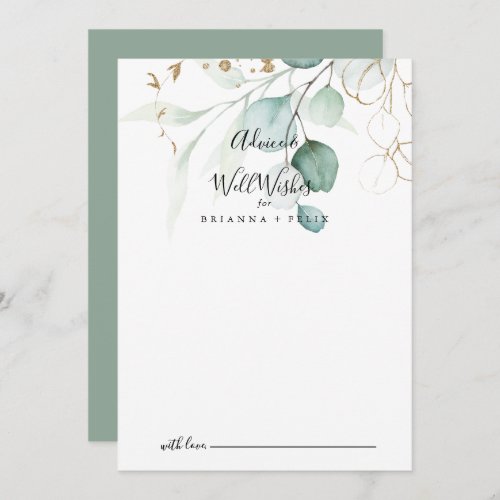  Gold Eucalyptus Calligraphy Wedding Well Wishes  Advice Card