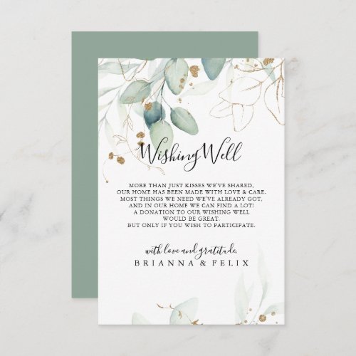 Gold Eucalyptus Calligraphy Wedding Wishing Well  Enclosure Card