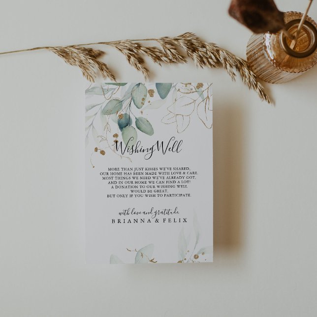 Gold Eucalyptus Calligraphy Wedding Wishing Well  Enclosure Card (Creator Uploaded)