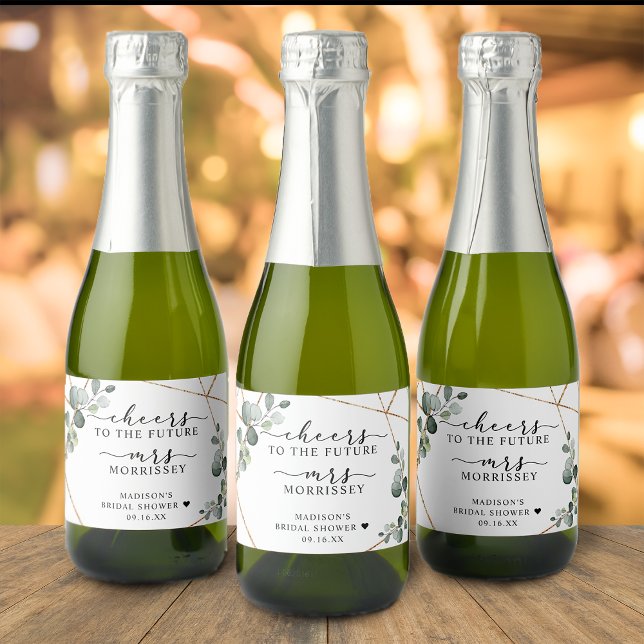 Gold Eucalyptus Cheers Bridal Shower Favor Sparkling Wine Label (Gold Eucalyptus Cheers Bridal Shower Favor Sparkling Wine Label)