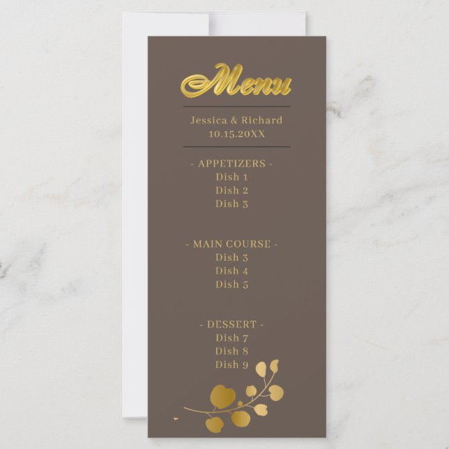 Gold Eucalyptus Dinner Menu Card (Front)
