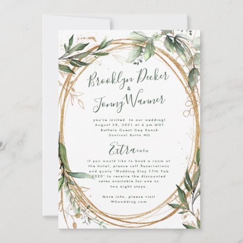 Gold Eucalyptus Elegant Details Website Wedding Invitation