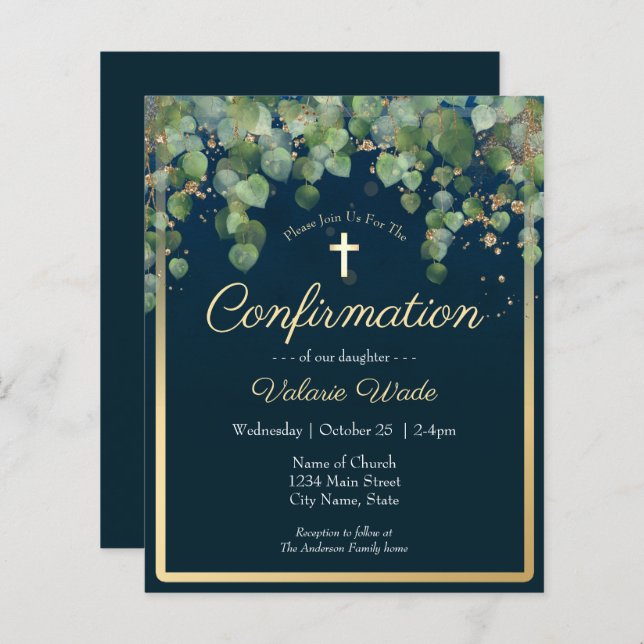 Gold Eucalyptus Floral First Confirmation Budget (Front/Back)