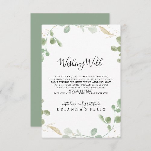 Gold Eucalyptus Foliage Wedding Wishing Well  Enclosure Card
