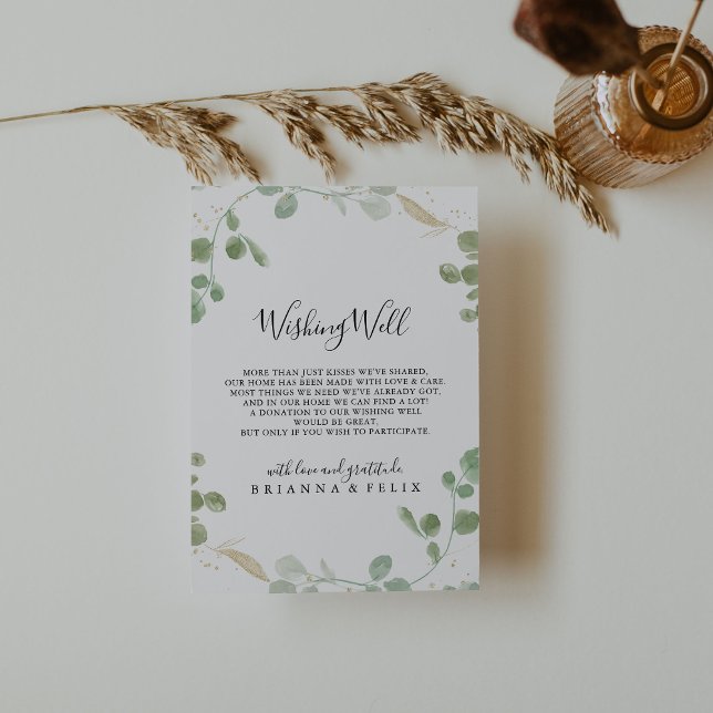Gold Eucalyptus Foliage Wedding Wishing Well  Enclosure Card (Creator Uploaded)