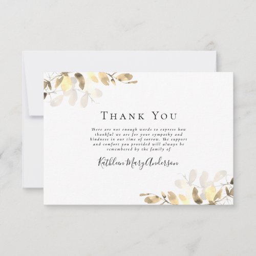 Gold Eucalyptus Funeral Thank You Note