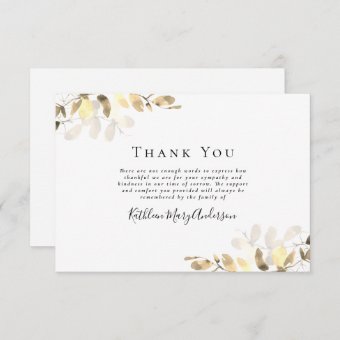 Gold Eucalyptus Funeral Thank You Note | Zazzle