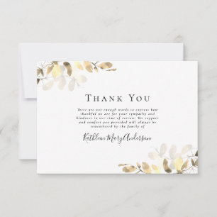 Gold Eucalyptus Funeral Thank You Note Card