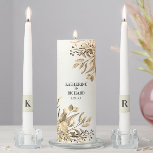 Gold Eucalyptus Garden Wedding Unity Candle Set