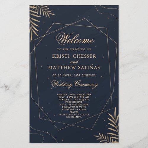 Gold Eucalyptus Geometric Wedding Program Card