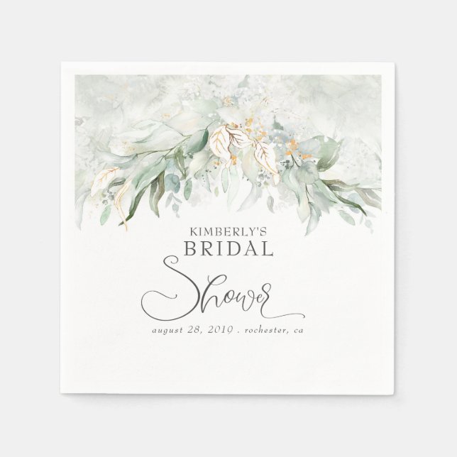 Gold Eucalyptus Greenery Boho Bridal Shower Napkins (Front)