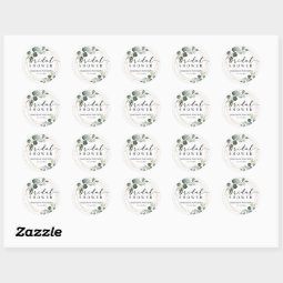 Gold Eucalyptus Greenery Bridal Shower Favor Classic Round Sticker | Zazzle