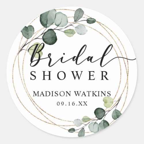 Gold Eucalyptus Greenery Bridal Shower Favor Classic Round Sticker