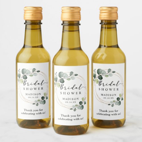 Gold Eucalyptus Greenery Bridal Shower Favor Wine Label