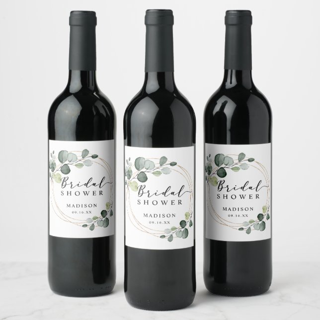 Gold Eucalyptus Greenery Bridal Shower Favor Wine Label (Bottles)