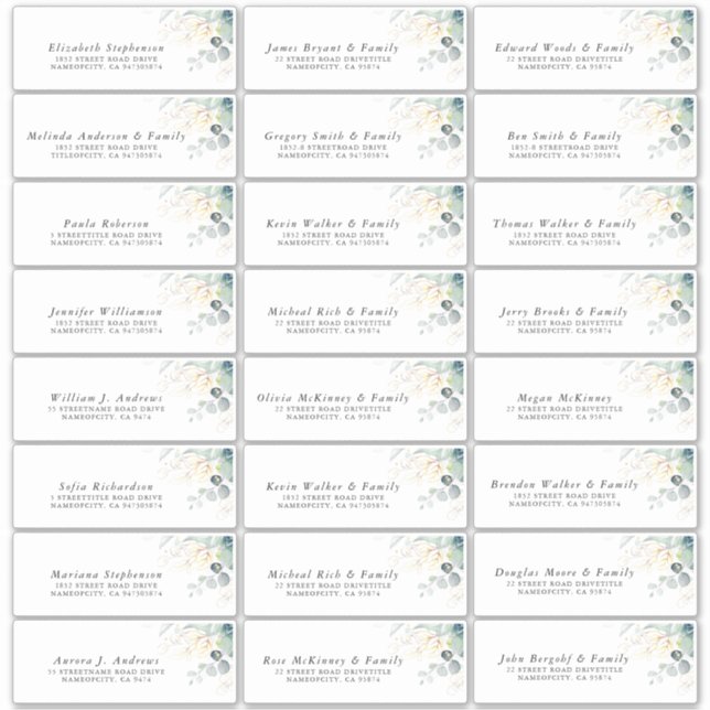 Gold Eucalyptus Greenery Individual Address Labels (Front)
