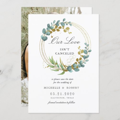 gold eucalyptus greenery Photo Save The Date  Invitation